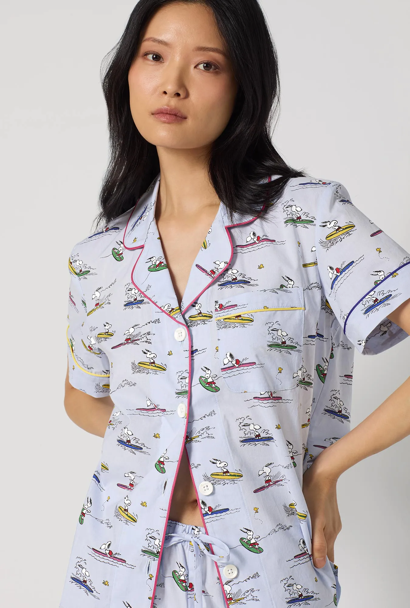 Catch A Wave, Snoopy Short Sleeve Classic Woven Cotton Poplin Shorty Pj Set sold by BedHead product image thumbnail 3