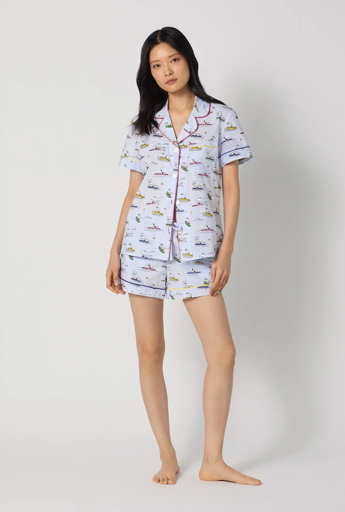 Catch A Wave, Snoopy Short Sleeve Classic Woven Cotton Poplin Shorty Pj Set sold by BedHead product image thumbnail 2