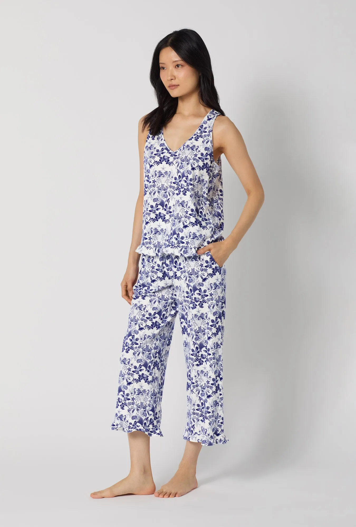 Under The Sea Ruffle Tank Stretch Jersey Cropped Pj Set sold by BedHead product image thumbnail 2