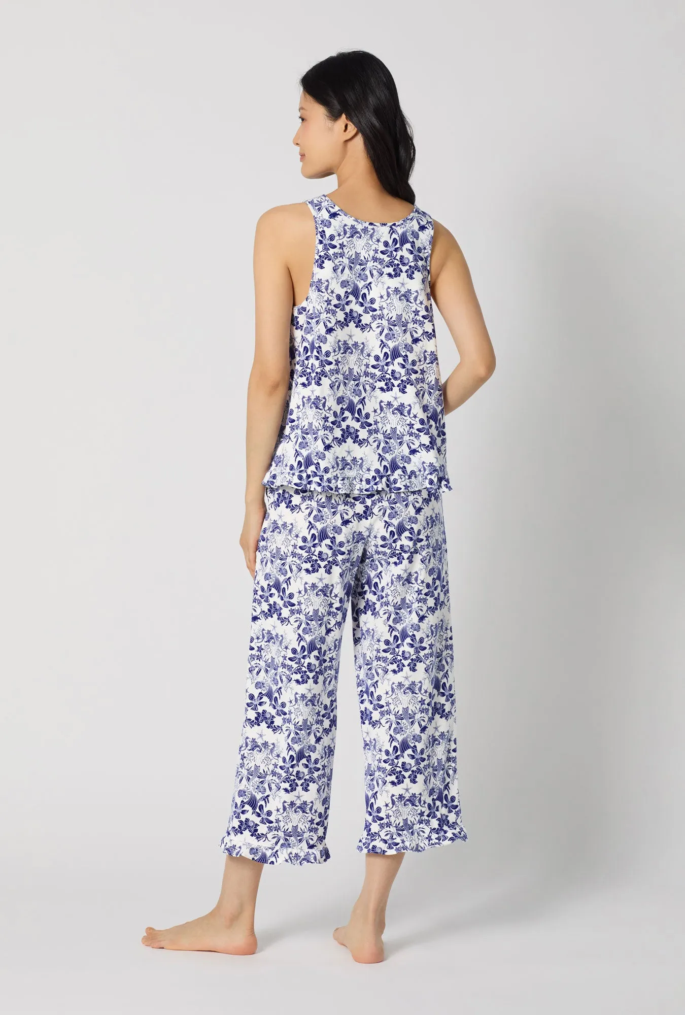 Under The Sea Ruffle Tank Stretch Jersey Cropped Pj Set sold by BedHead product image thumbnail 4