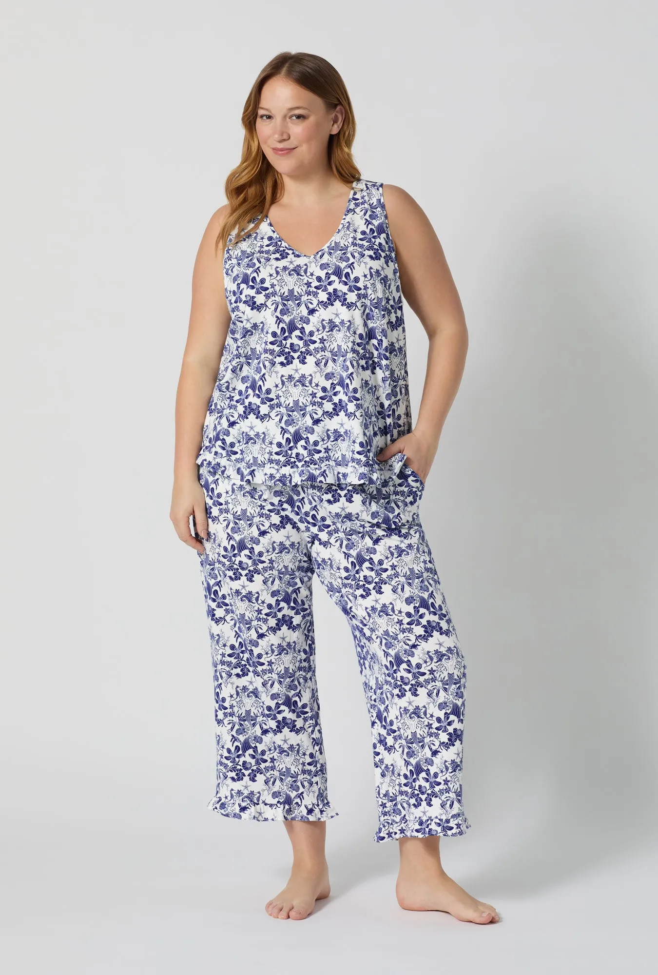 Under The Sea Ruffle Tank Stretch Jersey Cropped Pj Set sold by BedHead product image thumbnail 5