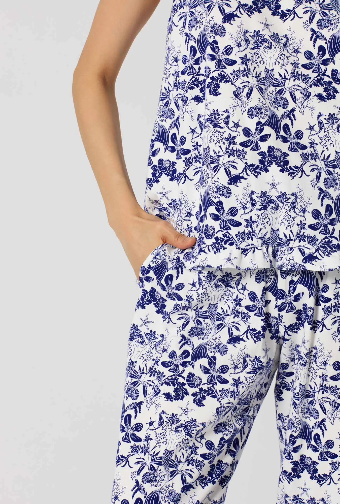 Under The Sea Ruffle Tank Stretch Jersey Cropped Pj Set sold by BedHead product image thumbnail 3