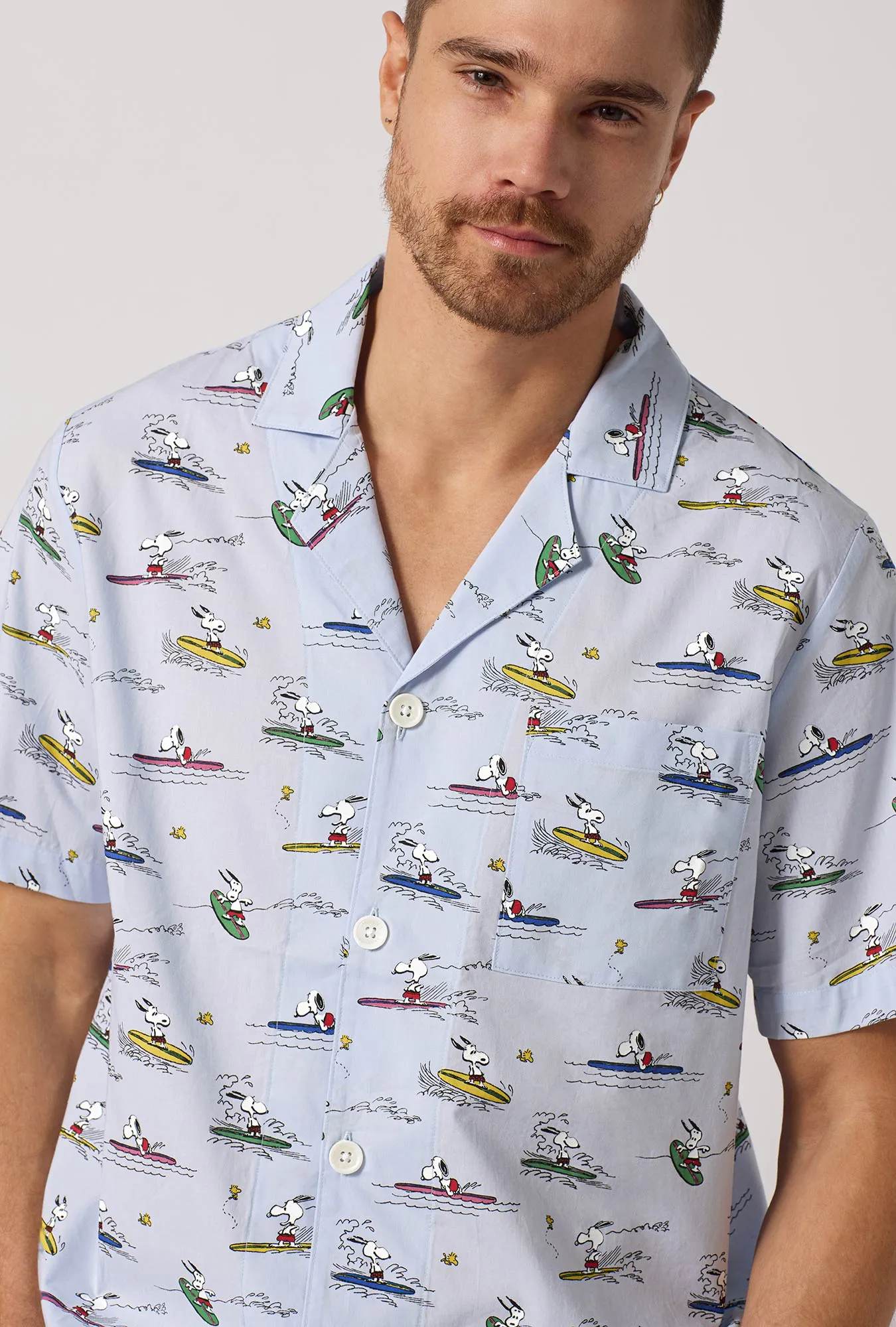 Catch A Wave, Snoopy Men's Short Sleeve Woven Cotton Poplin Short Pj Set sold by BedHead product image thumbnail 3