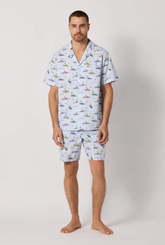 Catch A Wave, Snoopy Men's Short Sleeve Woven Cotton Poplin Short Pj Set made by BedHead