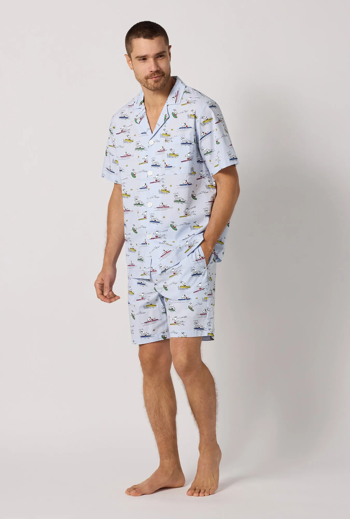Catch A Wave, Snoopy Men's Short Sleeve Woven Cotton Poplin Short Pj Set sold by BedHead product image thumbnail 2