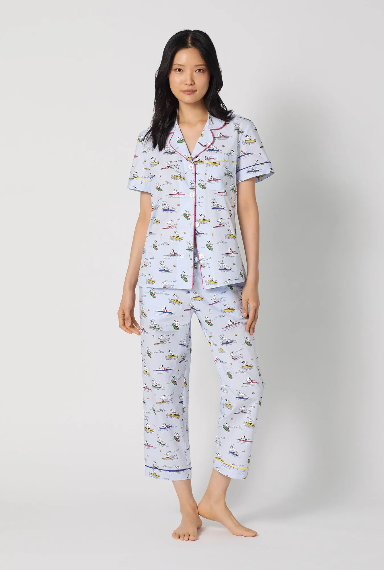 Catch A Wave Snoopy Short Sleeve Classic Woven Cotton Poplin Cropped Pj Set sold by BedHead product image thumbnail 2