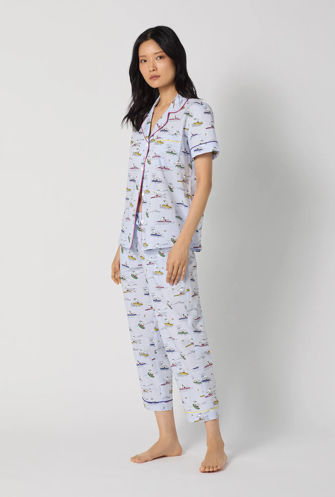 Catch A Wave Snoopy Short Sleeve Classic Woven Cotton Poplin Cropped Pj Set sold by BedHead product image thumbnail 5