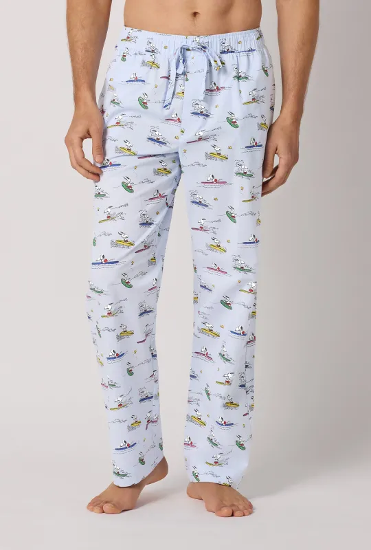 Catch A Wave, Snoopy Men's Woven Cotton Poplin Pj Pant made by BedHead