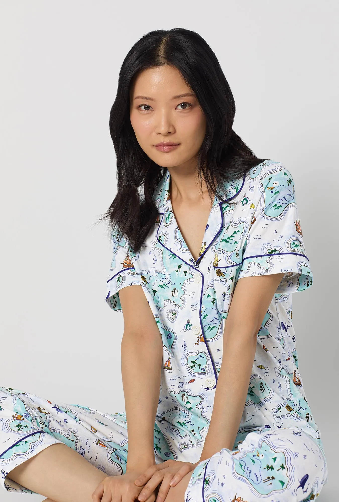Treasure Hunt Short Sleeve Classic Stretch Jersey Cropped Pj Set sold by BedHead product image thumbnail 3