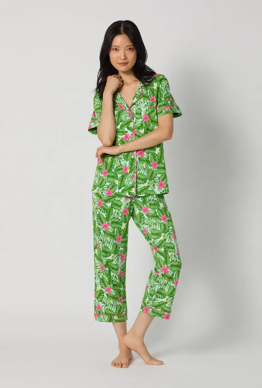 Monstera Bloom Short Sleeve Classic Stretch Jersey Cropped Pj Set made by BedHead