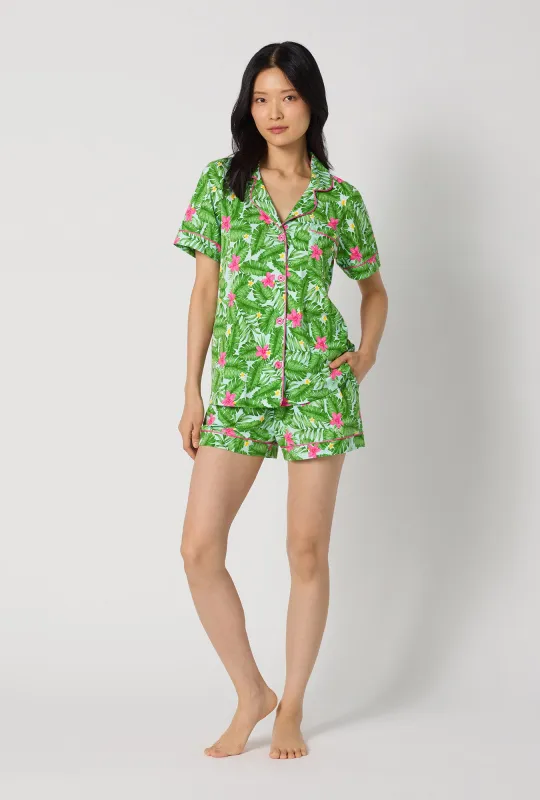 Monstera Bloom Short Sleeve Classic Shorty Stretch Jersey Pj Set made by BedHead