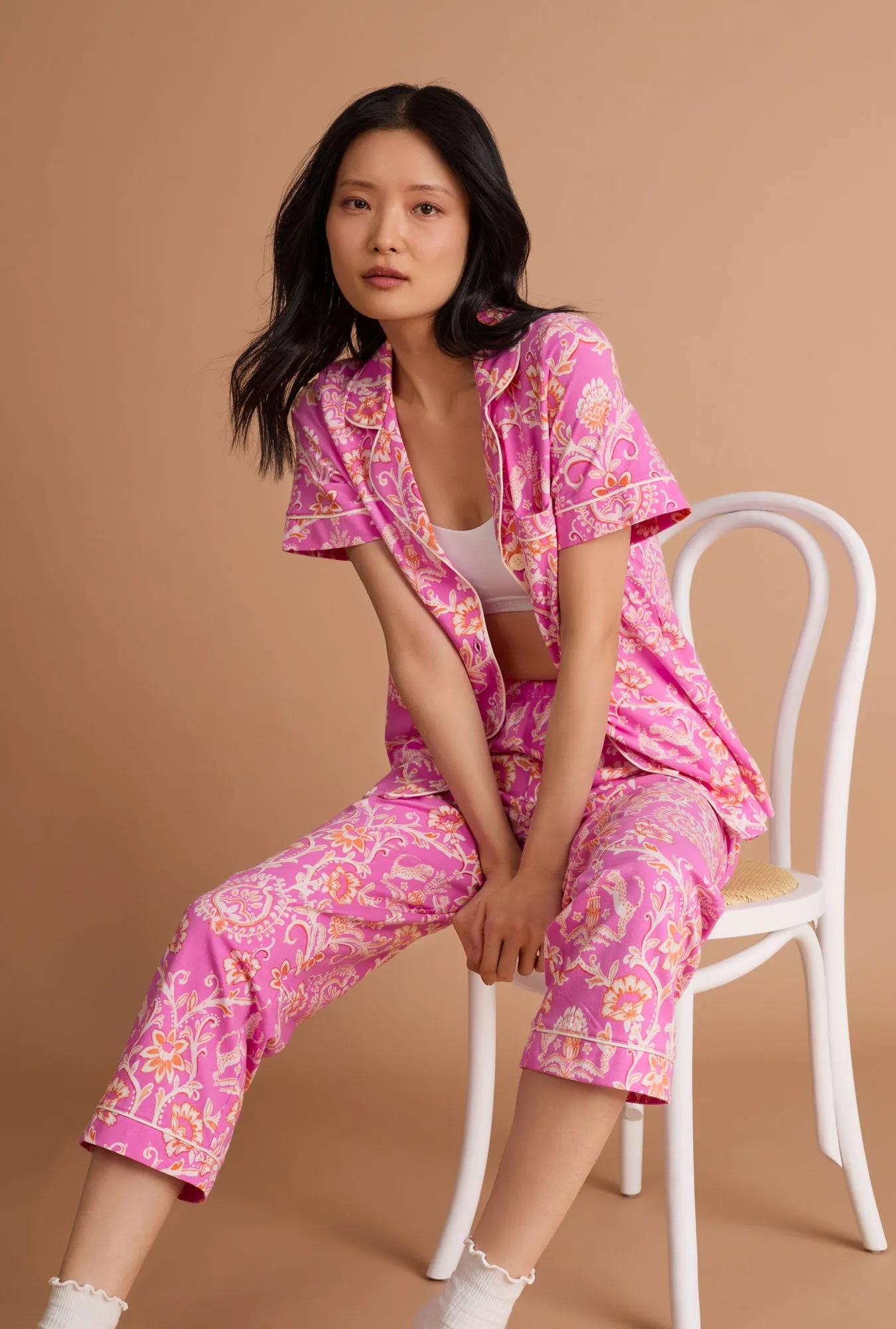 Luxe Leopard Short Sleeve Classic Stretch Jersey Cropped Pj Set sold by BedHead product image thumbnail 5