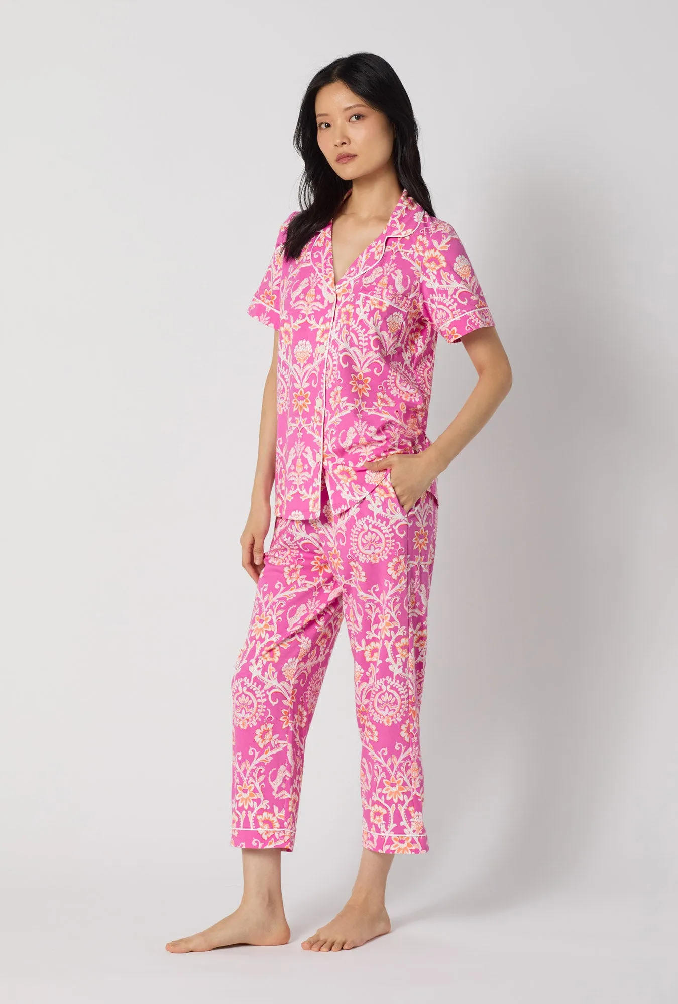 Luxe Leopard Short Sleeve Classic Stretch Jersey Cropped Pj Set sold by BedHead product image thumbnail 2