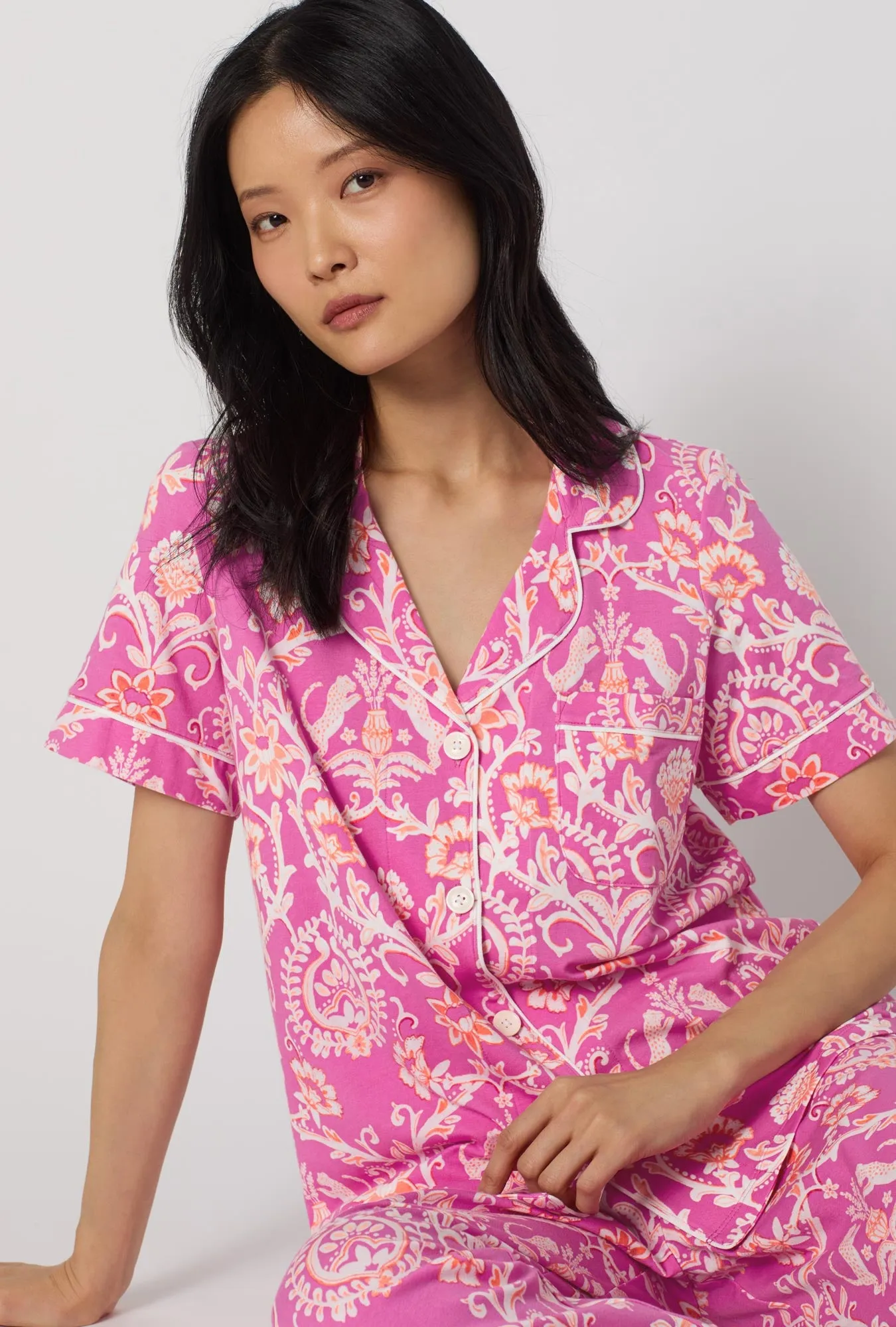 Luxe Leopard Short Sleeve Classic Stretch Jersey Cropped Pj Set sold by BedHead product image thumbnail 4