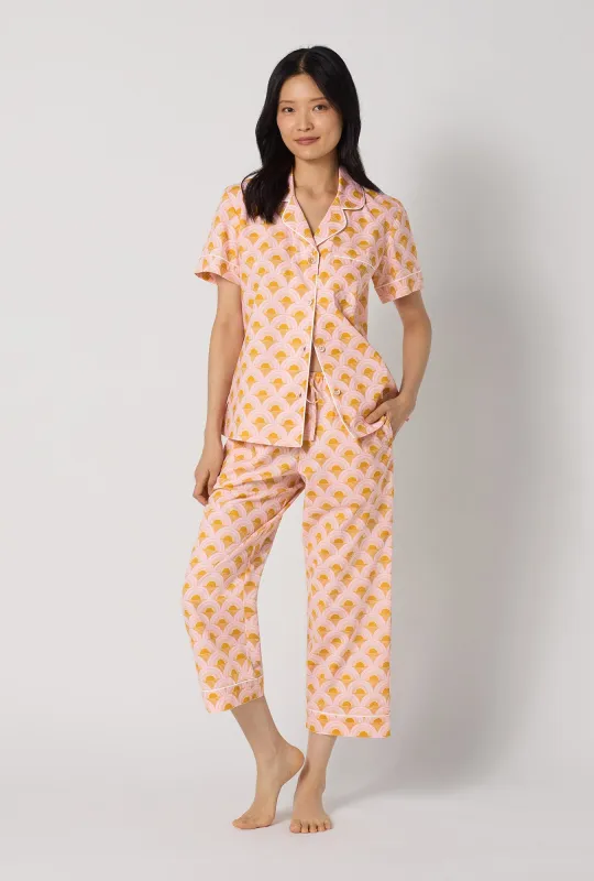 Deco Sunset Short Sleeve Classic Woven Cotton Poplin Cropped Pj Set made by BedHead