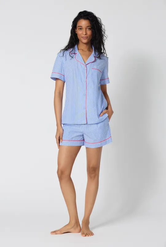 French Stripe Short Sleeve Classic Woven Supersoft Cotton Poplin Shorty Pj Set made by BedHead