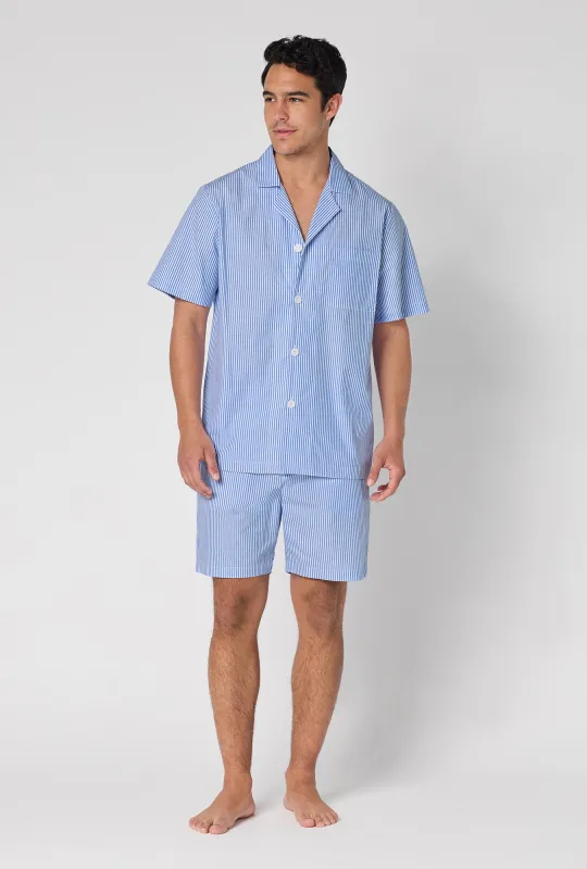 French Stripe Men's Short Sleeve Woven Supersoft Cotton Poplin Short Pj Set made by BedHead