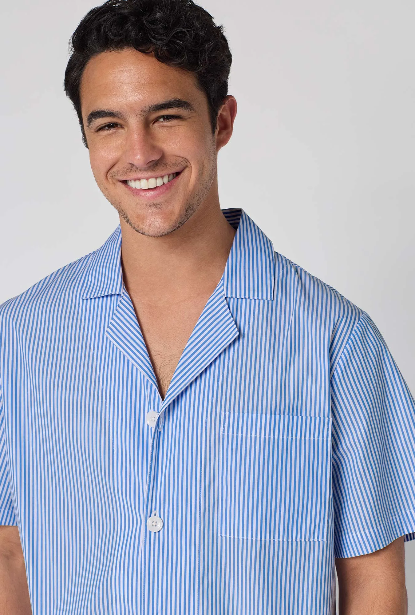 French Stripe Men's Short Sleeve Woven Supersoft Cotton Poplin Short Pj Set sold by BedHead product image thumbnail 4