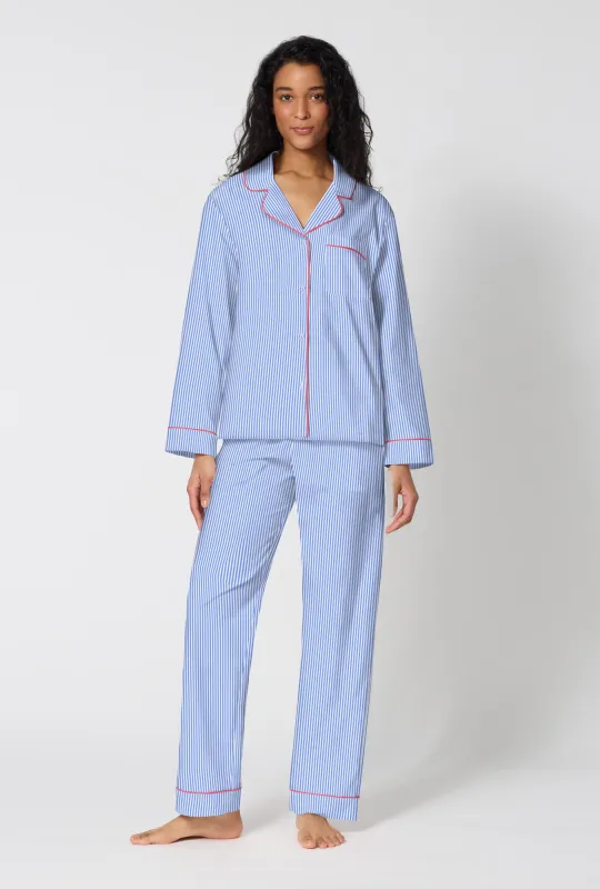 French Stripe Long Sleeve Classic Woven Supersoft Cotton Poplin Pj Set made by BedHead