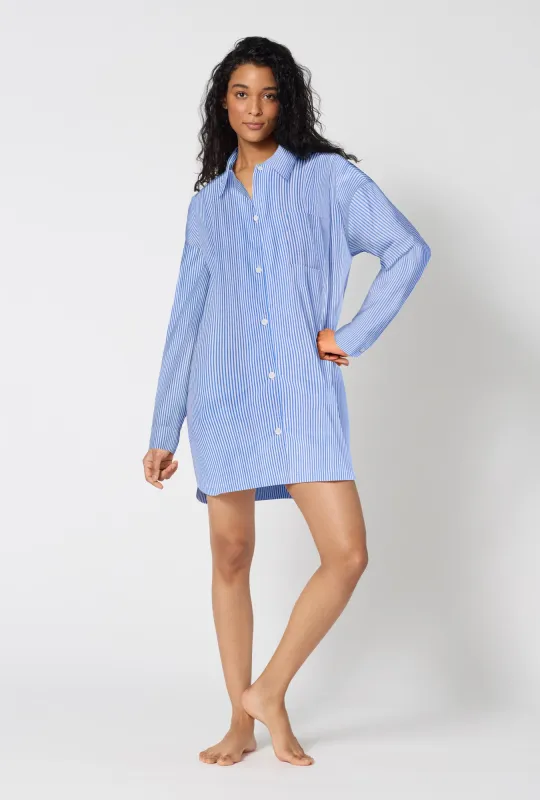 French Stripe High Low Woven Supersoft Cotton Poplin Boyfriend Shirt made by BedHead