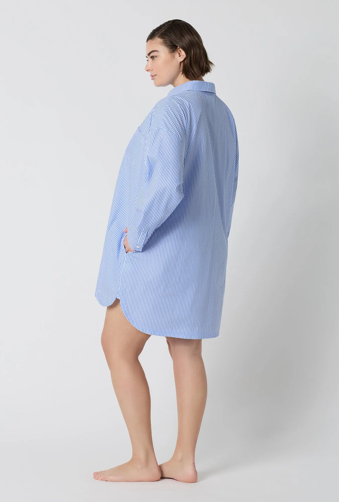 French Stripe High Low Woven Supersoft Cotton Poplin Boyfriend Shirt sold by BedHead product image thumbnail 5