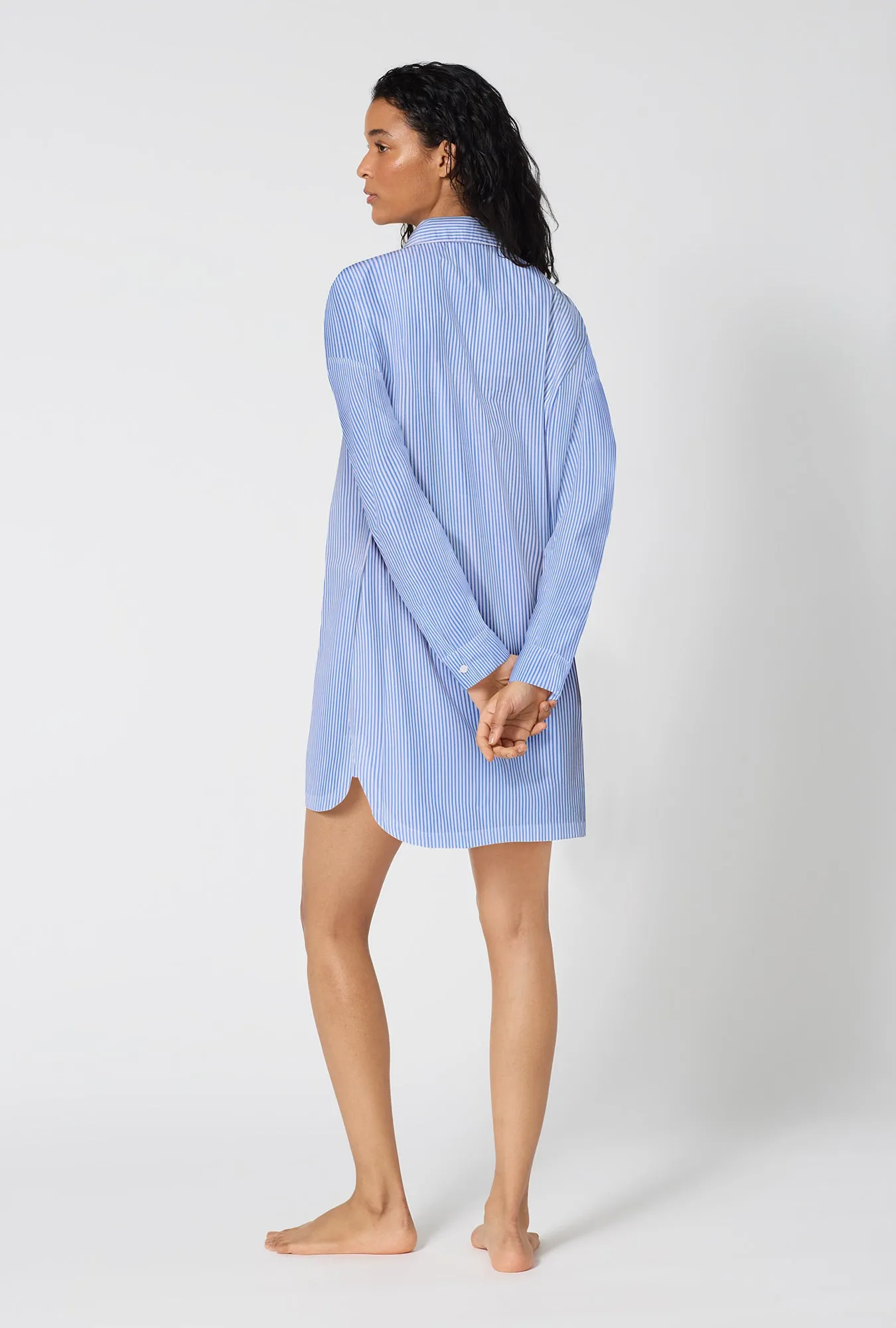 French Stripe High Low Woven Supersoft Cotton Poplin Boyfriend Shirt sold by BedHead product image thumbnail 3