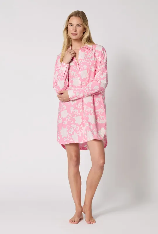 Dynasty Pink High Low Woven Cotton Poplin Boyfriend Shirt made by BedHead