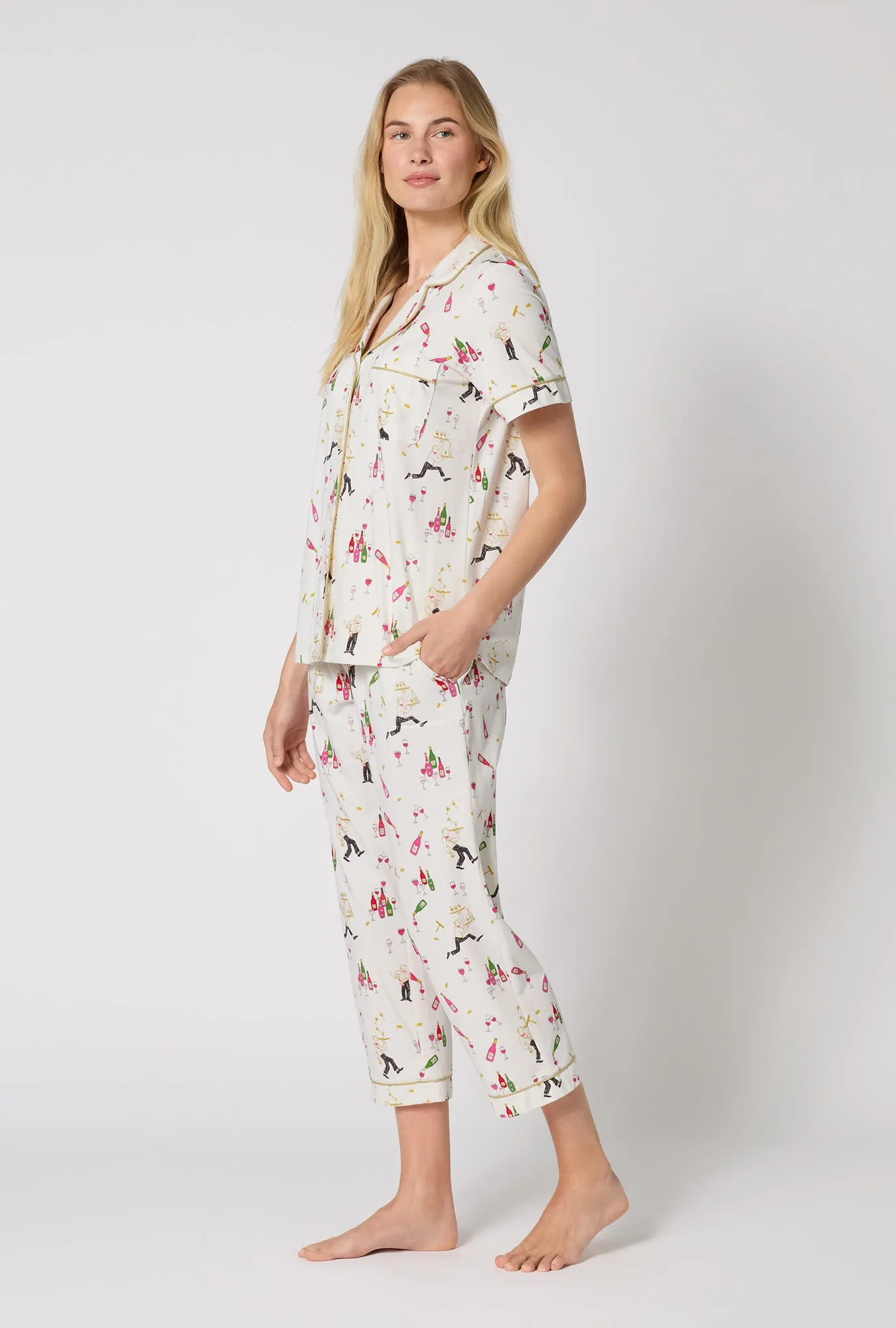 Bar A Vin Short Sleeve Classic Stretch Jersey Cropped Pj Set sold by BedHead product image thumbnail 2
