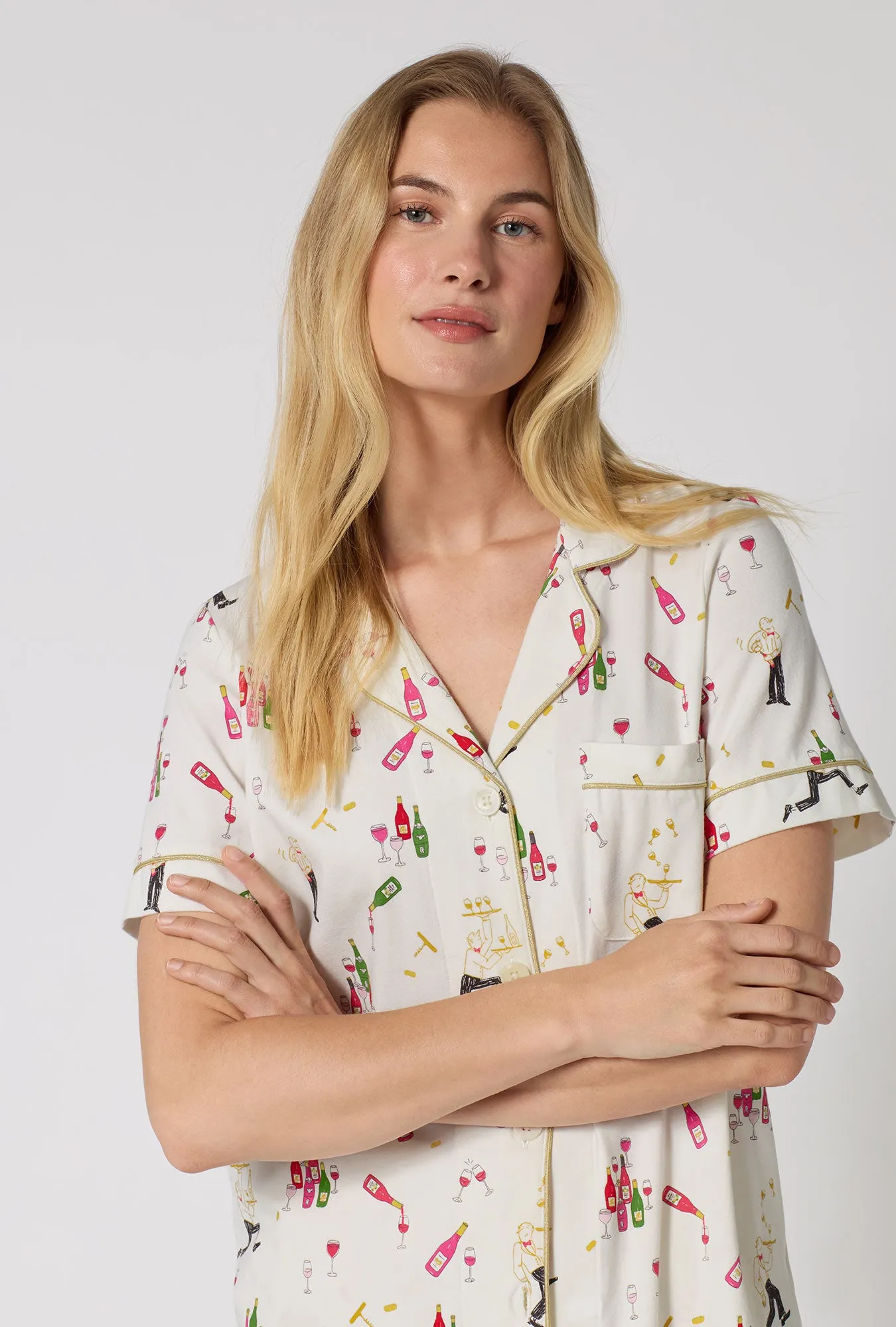 Bar A Vin Short Sleeve Classic Stretch Jersey Cropped Pj Set sold by BedHead product image thumbnail 4