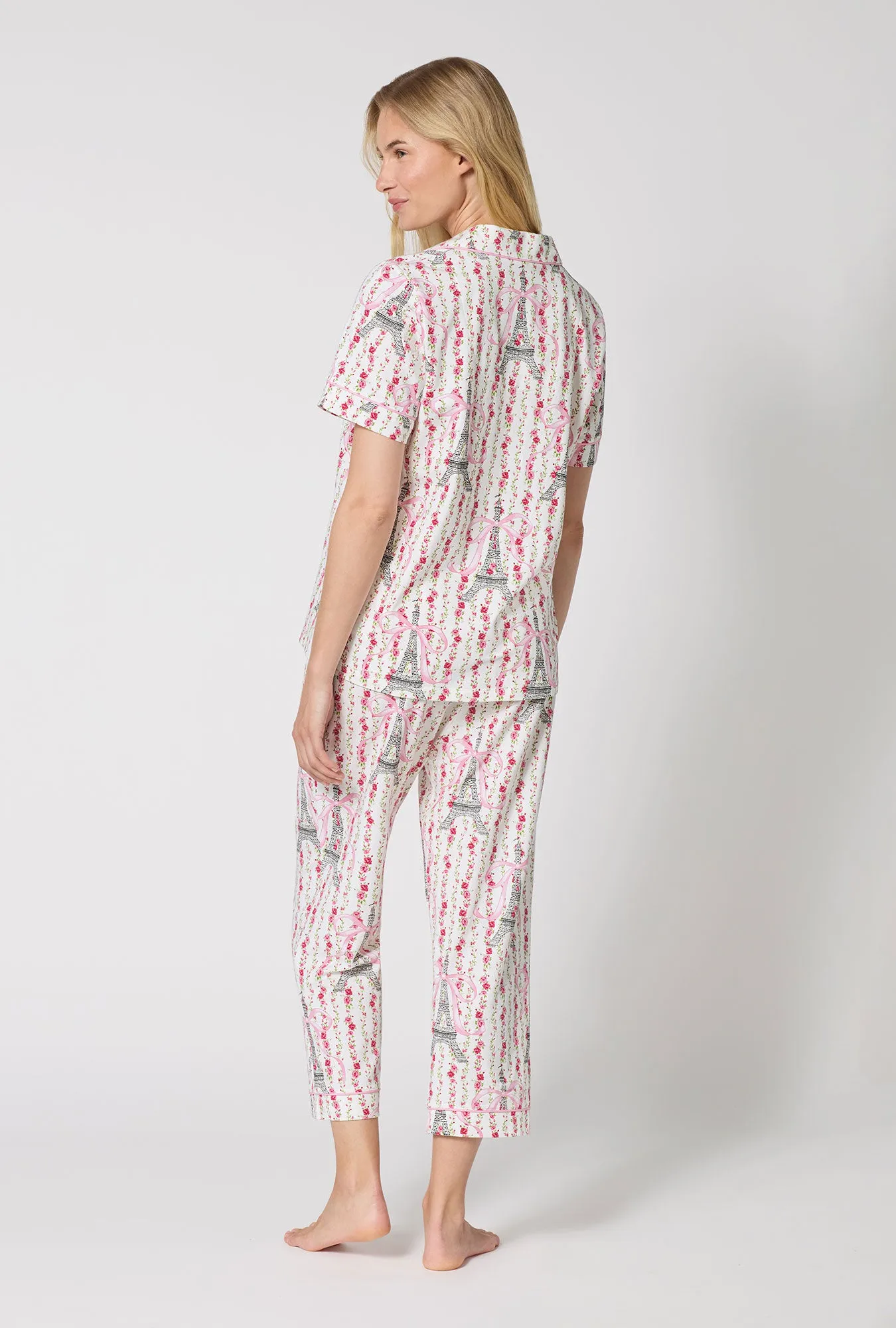 Fleur De La Tour Short Sleeve Classic Stretch Jersey Cropped Pj Set sold by BedHead product image thumbnail 3