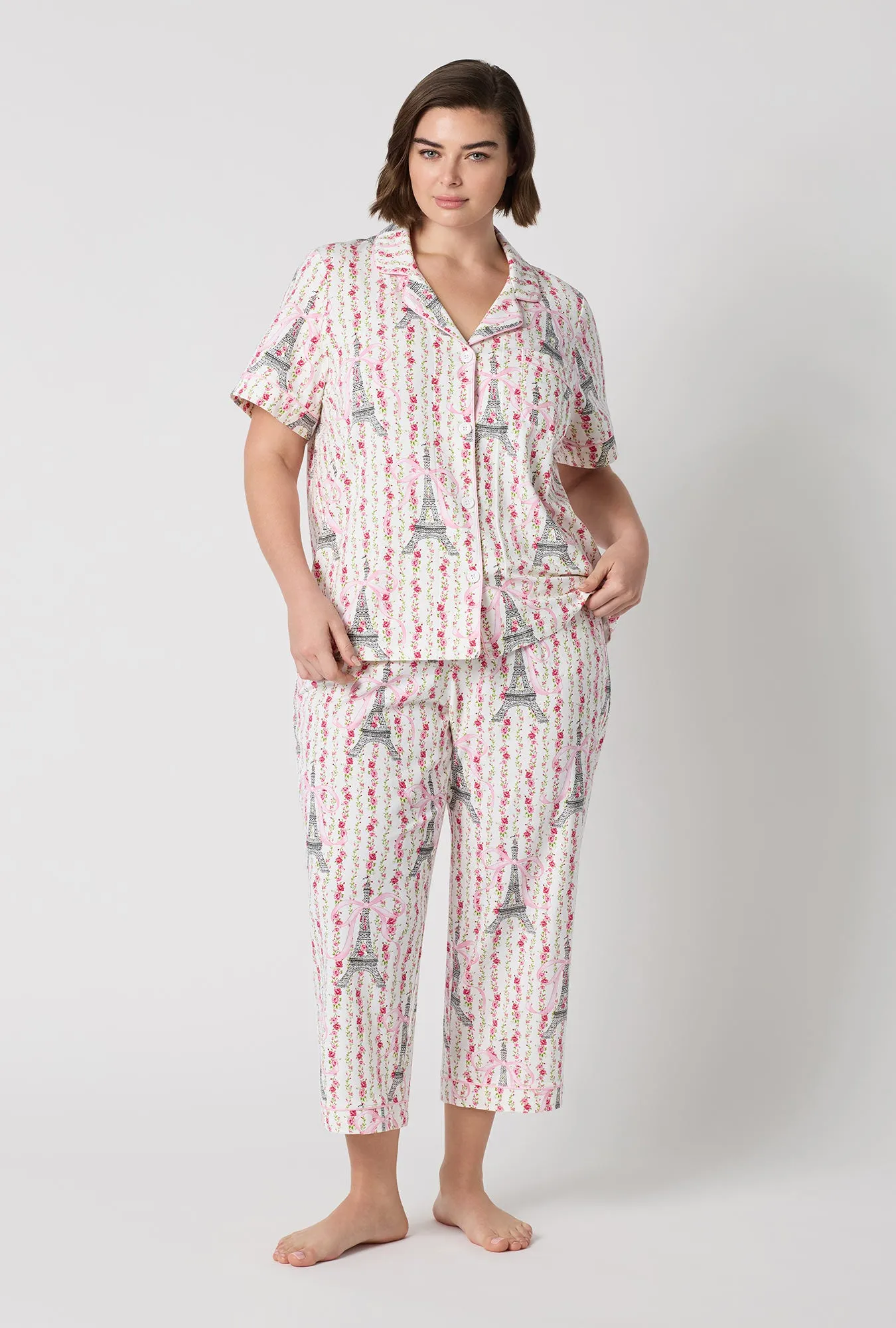 Fleur De La Tour Short Sleeve Classic Stretch Jersey Cropped Pj Set sold by BedHead product image thumbnail 5