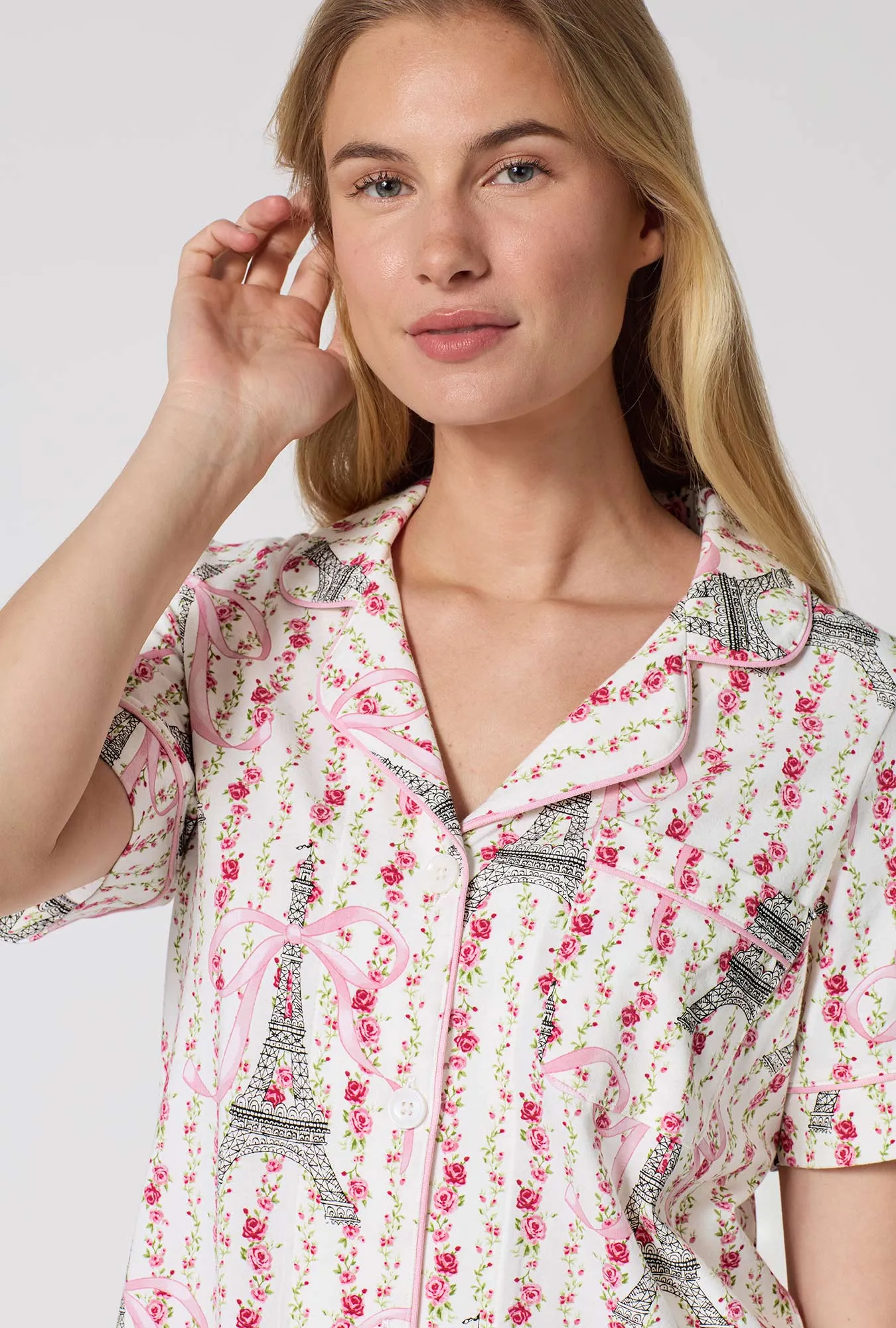 Fleur De La Tour Short Sleeve Classic Stretch Jersey Cropped Pj Set sold by BedHead product image thumbnail 4