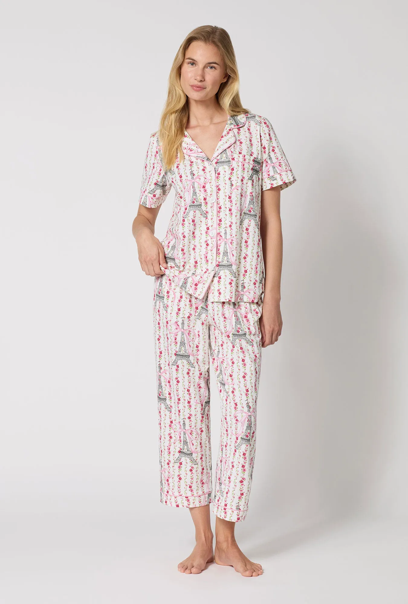 Fleur De La Tour Short Sleeve Classic Stretch Jersey Cropped Pj Set sold by BedHead