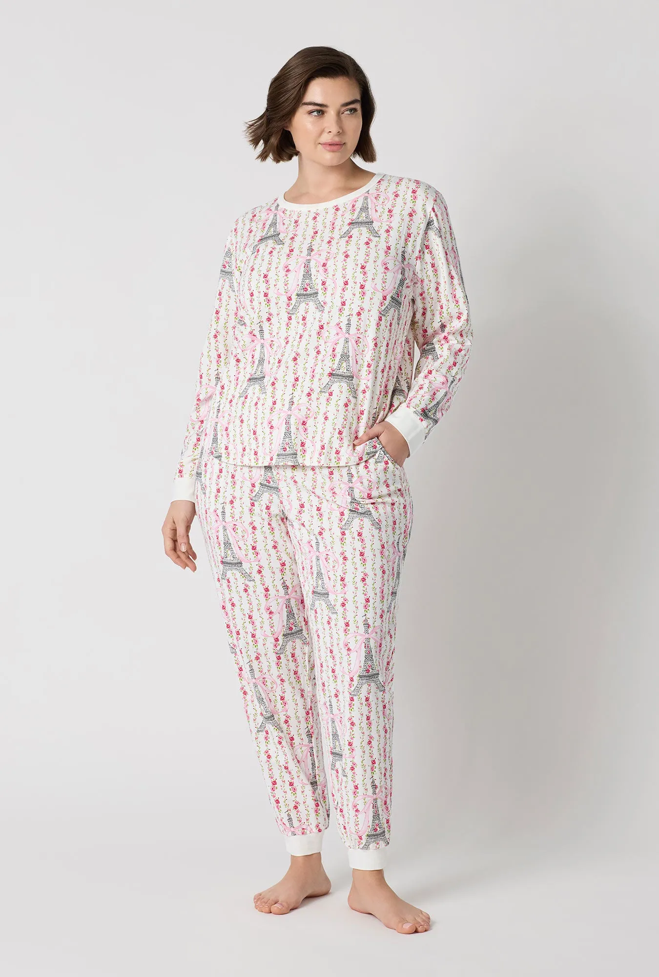 Fleur De La Tour Long Sleeve Pullover Crew And Jogger Stretch Jersey Pj Set sold by BedHead product image thumbnail 4