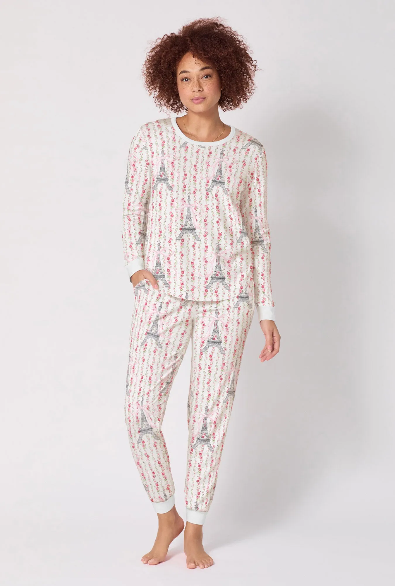 Fleur De La Tour Long Sleeve Pullover Crew And Jogger Stretch Jersey Pj Set sold by BedHead product image thumbnail 2