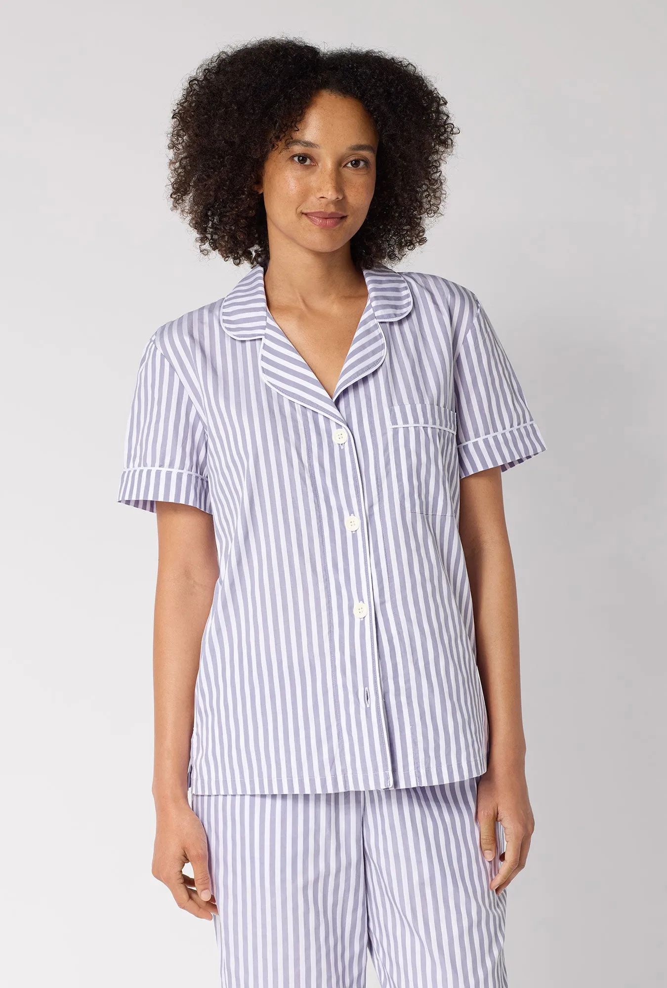 Blue Signature Stripe Short Sleeve Classic Woven Cotton Sateen Cropped Pj Set sold by BedHead product image thumbnail 4