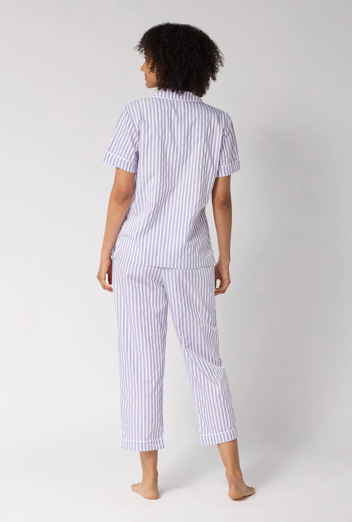 Blue Signature Stripe Short Sleeve Classic Woven Cotton Sateen Cropped Pj Set sold by BedHead product image thumbnail 3