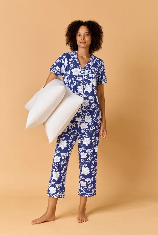 Dynasty Blue Short Sleeve Classic Stretch Jersey Cropped Pj Set made by BedHead