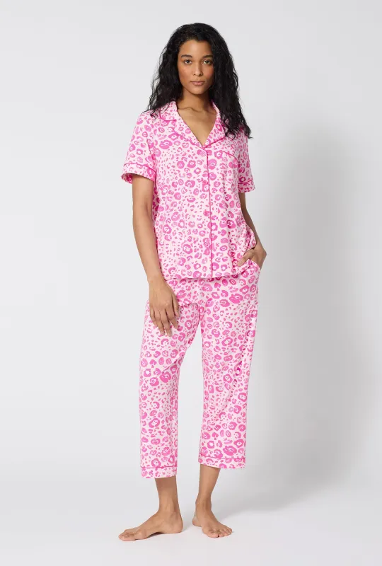 Valentina Leopard Short Sleeve Classic Stretch Jersey Cropped Pj Set made by BedHead