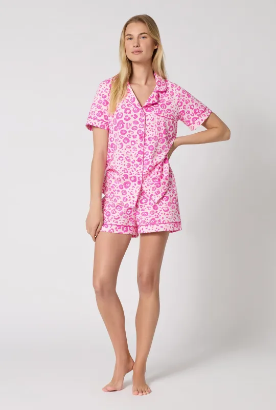 Valentina Leopard Short Sleeve Classic Shorty Stretch Jersey Pj Set made by BedHead