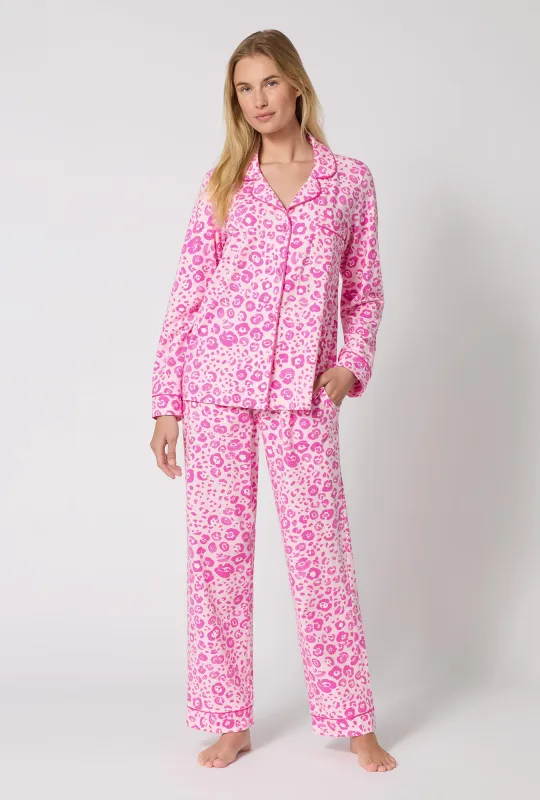 Valentina Leopard Long Sleeve Classic Stretch Jersey Pj Set made by BedHead