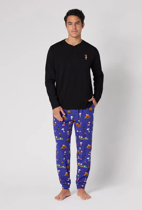 Spooky Season Snoopy® Men's Long Sleeve Henley And Jogger Stretch Jersey Pj Set made by BedHead