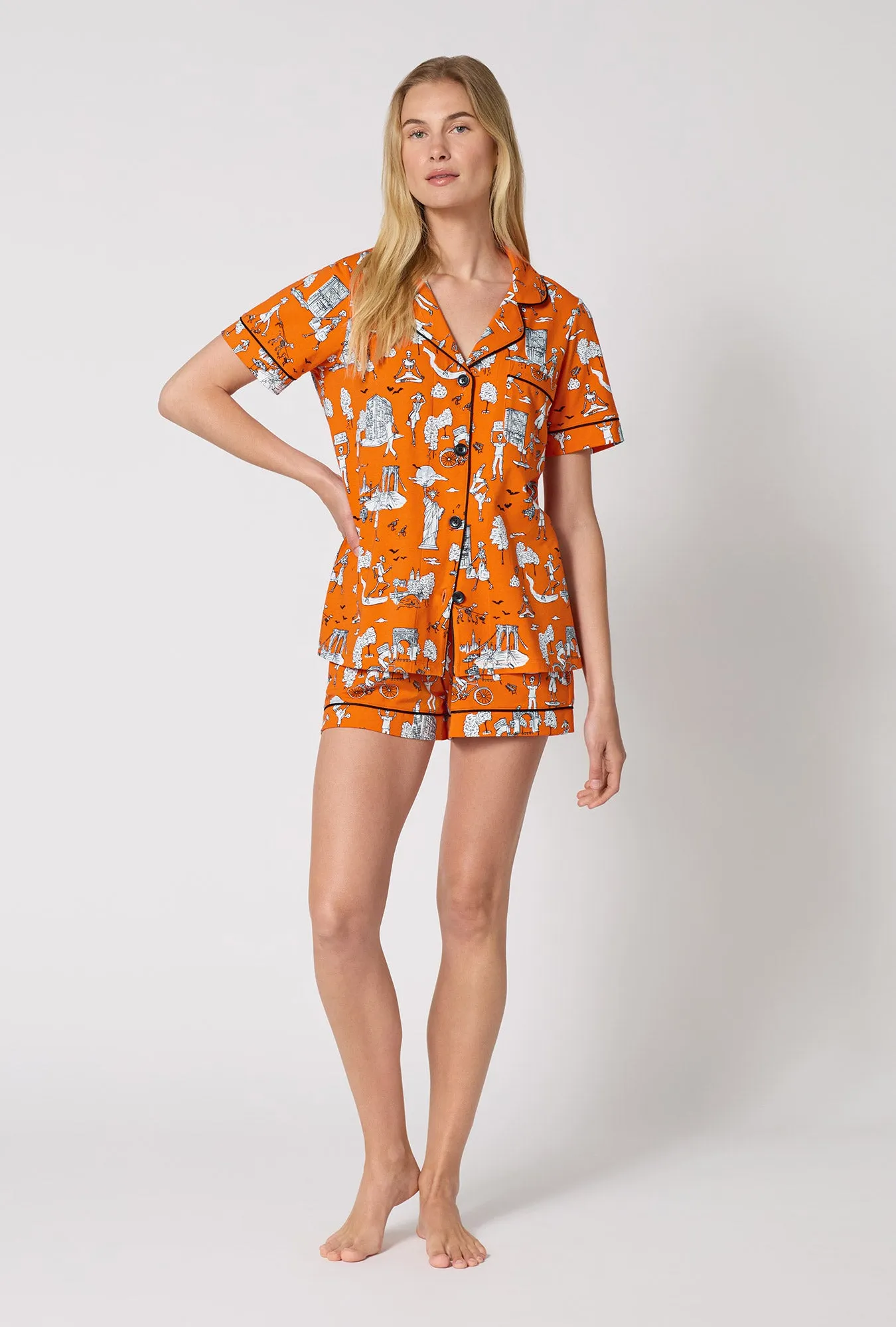 Orange Spooky In The City Short Sleeve Classic Shorty Stretch Jersey Pj Set sold by BedHead