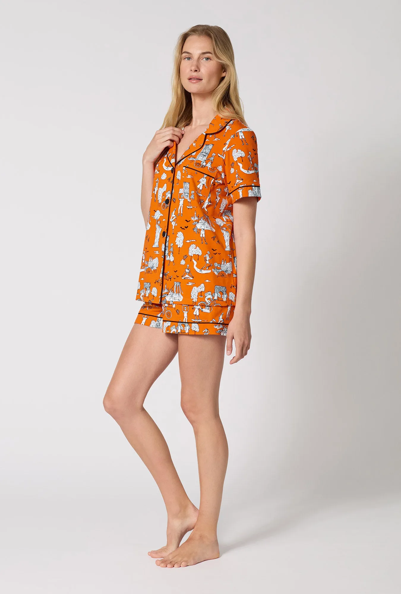 Orange Spooky In The City Short Sleeve Classic Shorty Stretch Jersey Pj Set sold by BedHead product image thumbnail 2