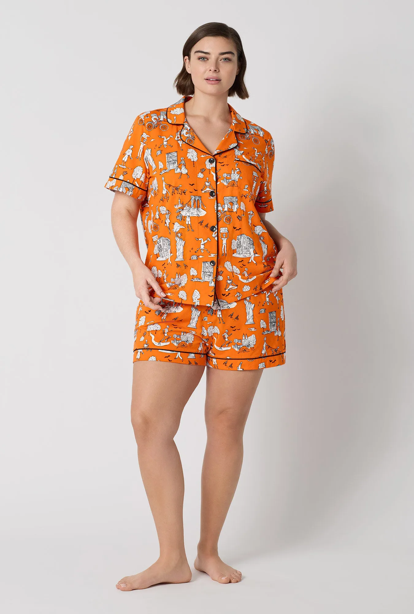 Orange Spooky In The City Short Sleeve Classic Shorty Stretch Jersey Pj Set sold by BedHead product image thumbnail 5