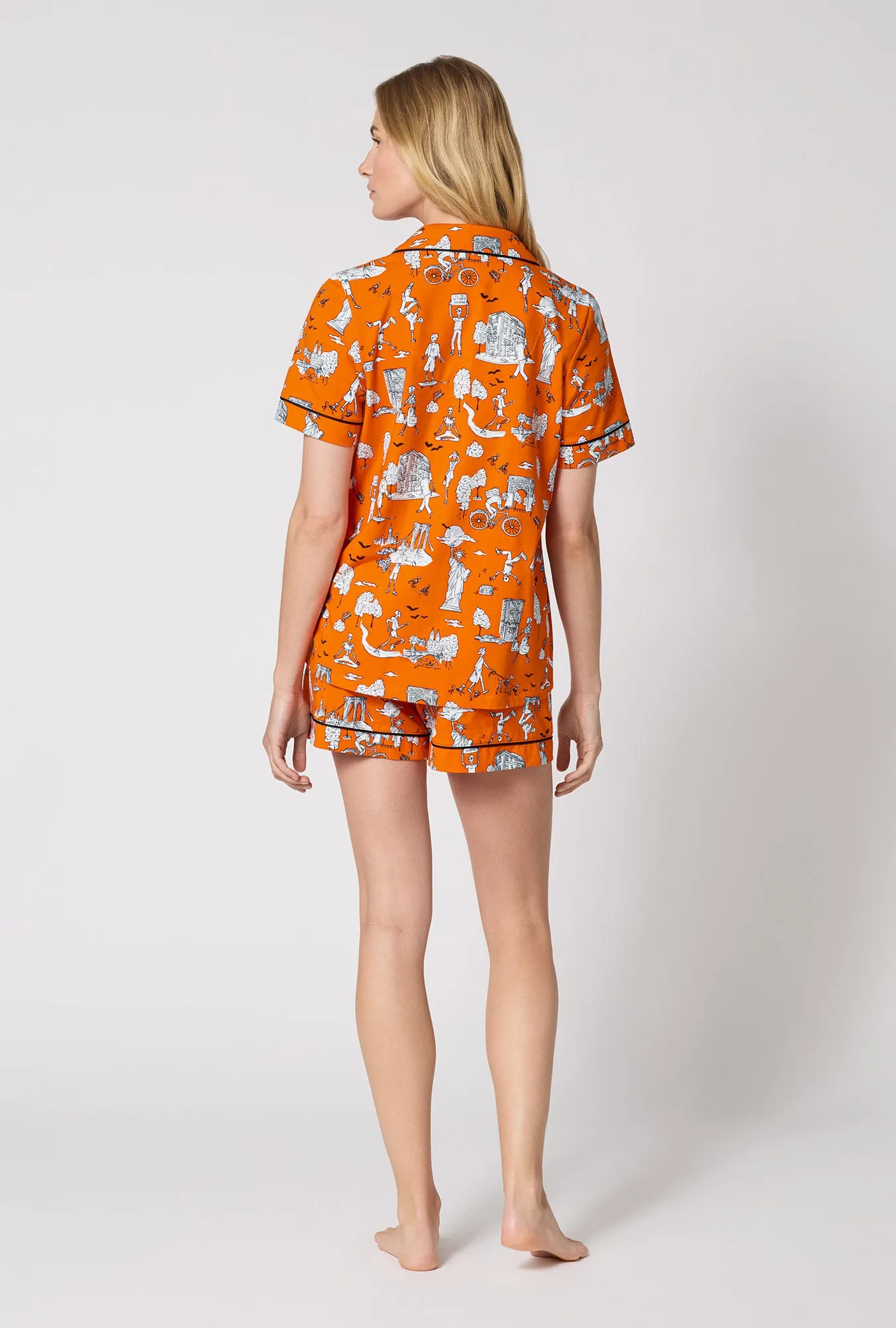 Orange Spooky In The City Short Sleeve Classic Shorty Stretch Jersey Pj Set sold by BedHead product image thumbnail 3