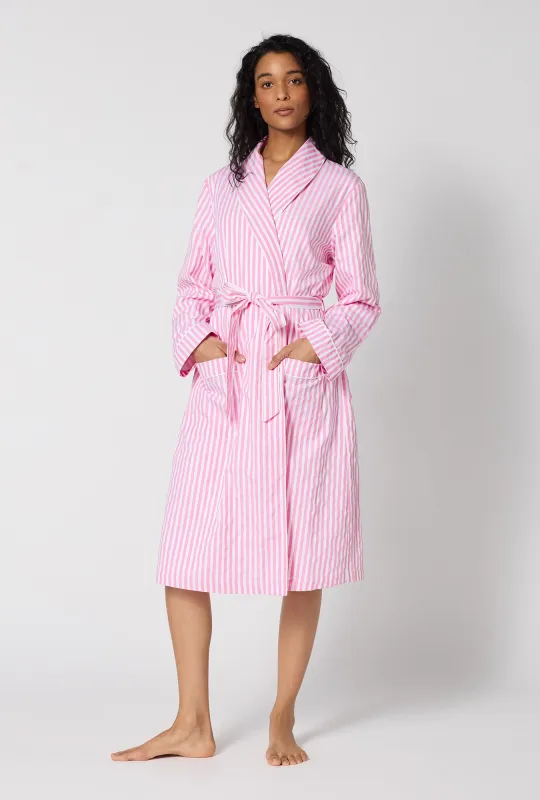 Pink Signature Stripe Lined Woven Cotton Sateen Robe made by BedHead