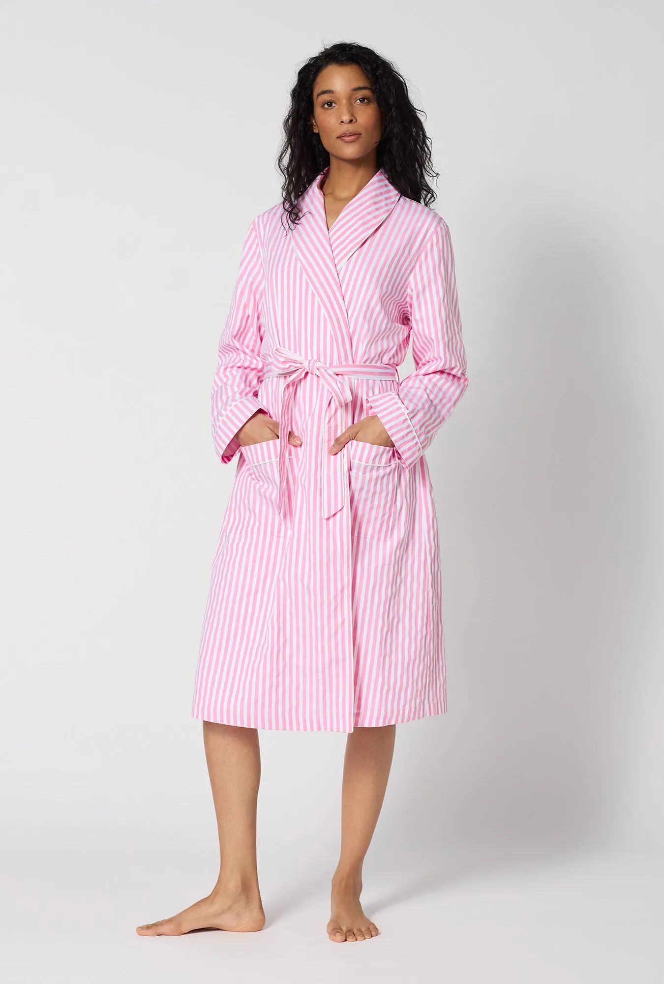 Pink Signature Stripe Lined Woven Cotton Sateen Robe sold by BedHead