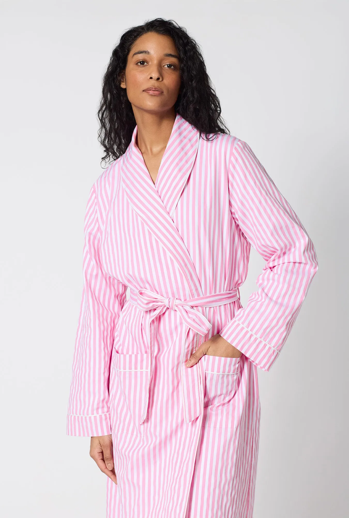Pink Signature Stripe Lined Woven Cotton Sateen Robe sold by BedHead product image thumbnail 4