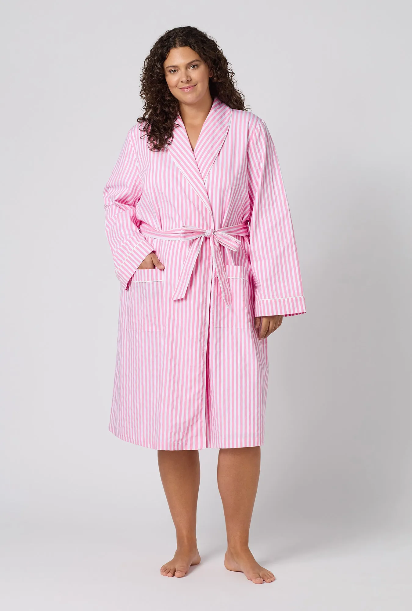 Pink Signature Stripe Lined Woven Cotton Sateen Robe sold by BedHead product image thumbnail 5